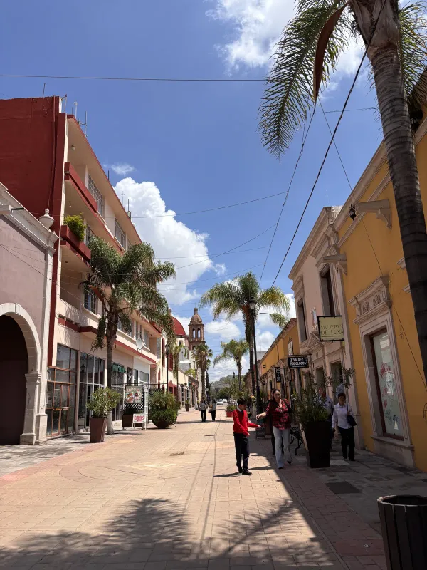 A colorful street of colonial houses in Mexico